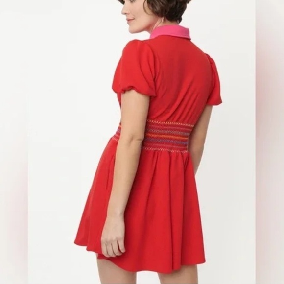 Smak Parlour Rainbow Smocked Tunic Blouse Red Plus Size 4X K - Picture 2 of 10